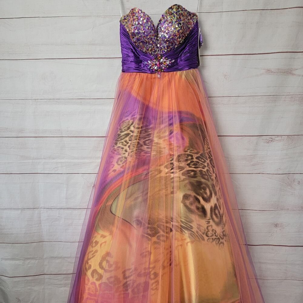 Tiffany Designs Orange Purple Womens Formal Pageant Gown Prom Dress sz 0 Costume